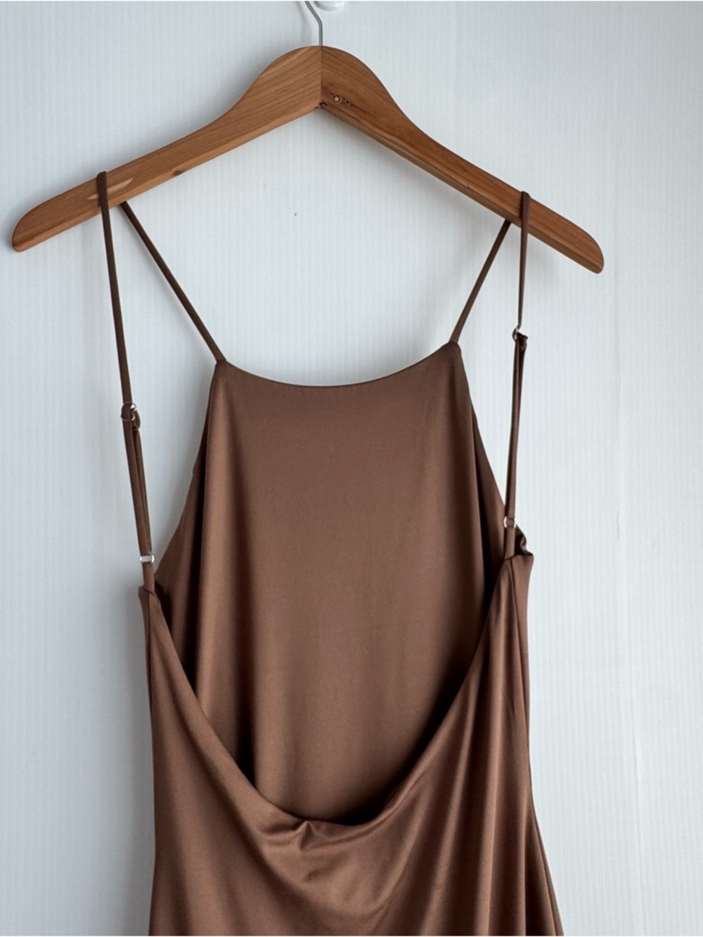 Sleek Brown Slip Maxi Dress with Side Slit - Picture 6 of 9